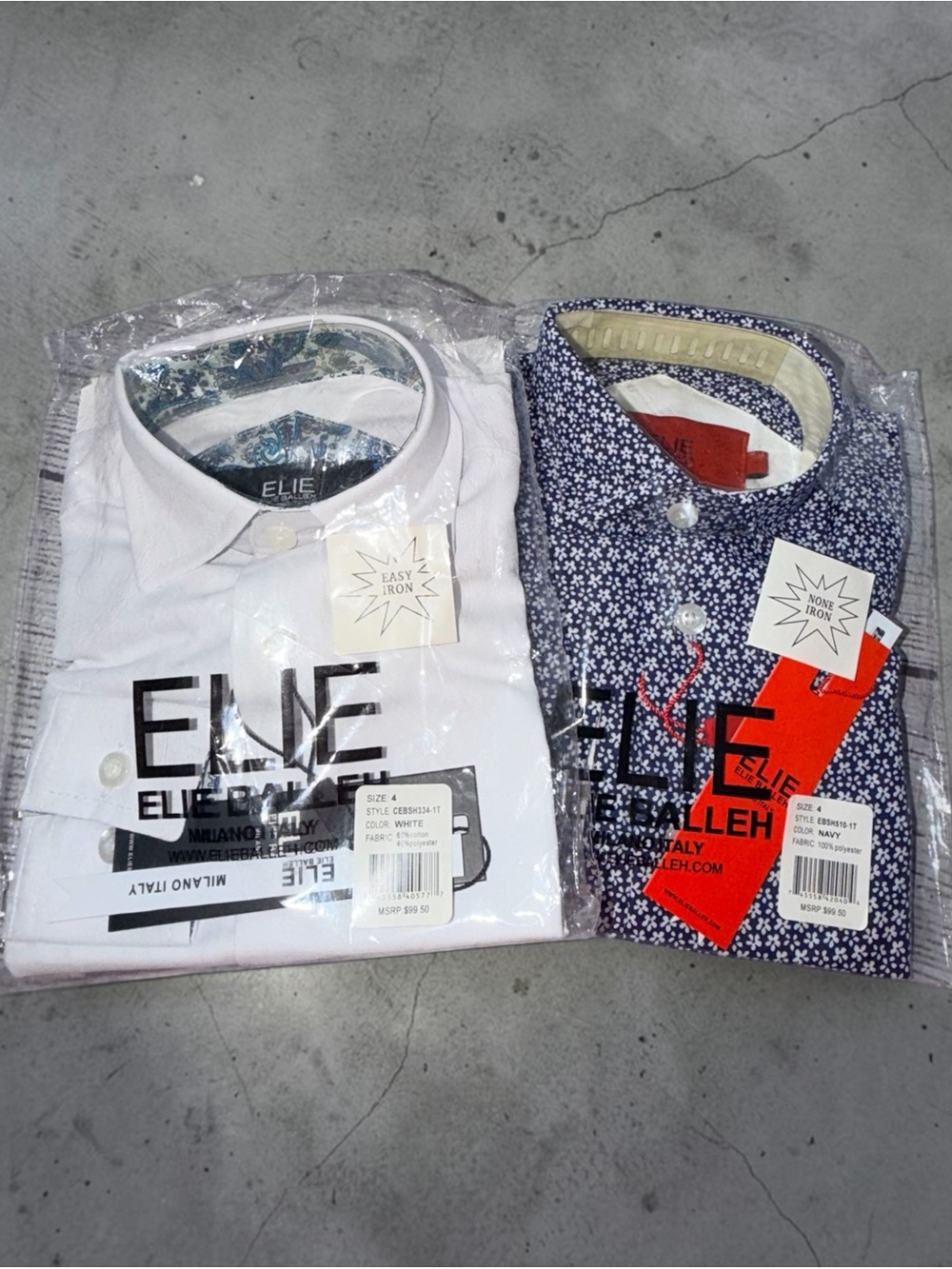 Elie Balleh Boys’ Dress Shirt 2-Piece Lot NWT Size 4 White & Navy Floral